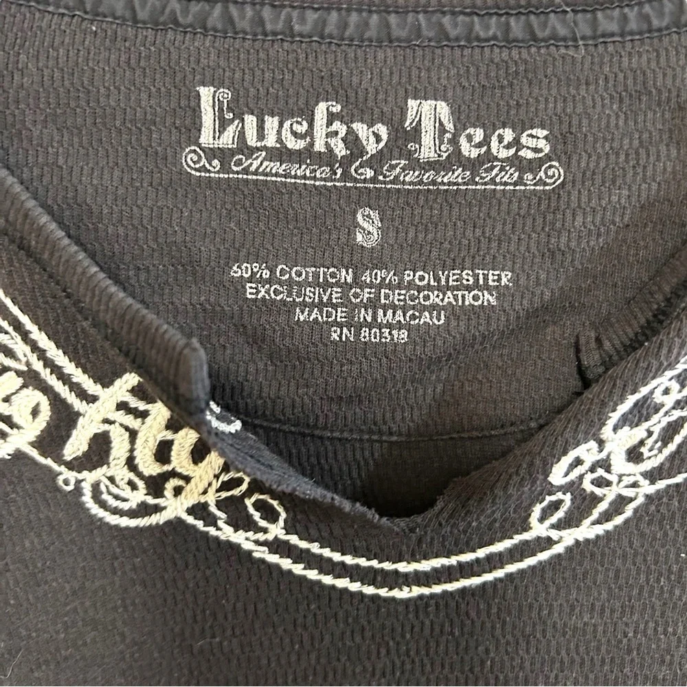 lucky‎ brand S waffle Henley longsleeve tee Y2K embroidered detail wings vintage